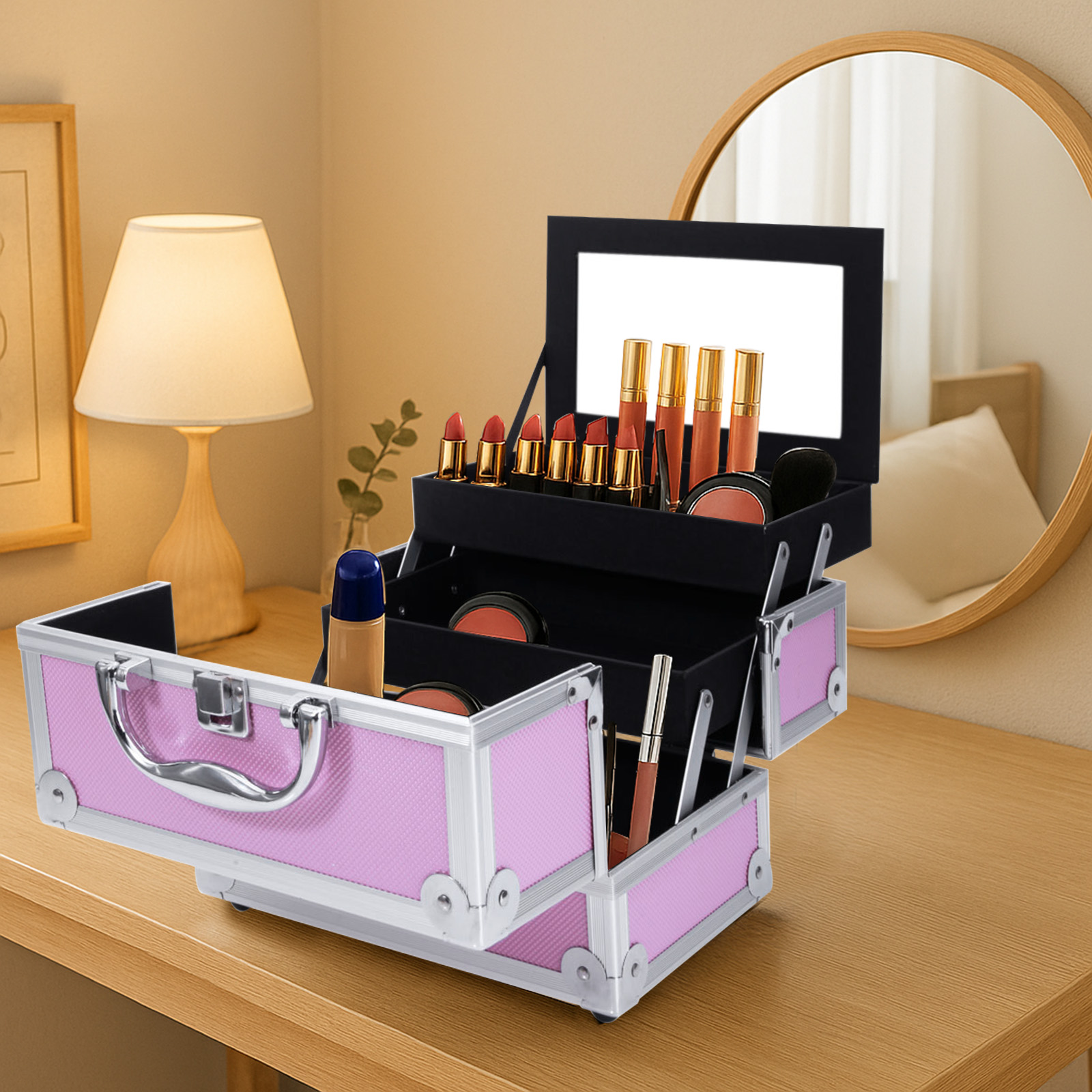 Pink Aluminum Alloy Makeup Cas - đánh giá và giá Travel Accessories Organizer Bag