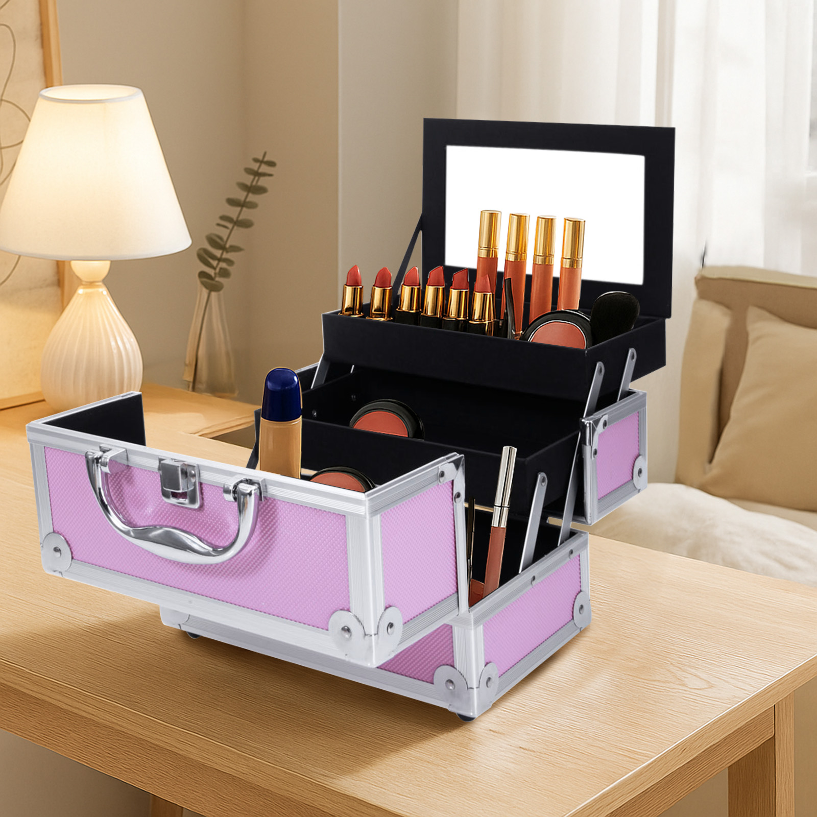 Pink Aluminum Alloy Makeup Cas - đánh giá và giá Travel Accessories Organizer Bag