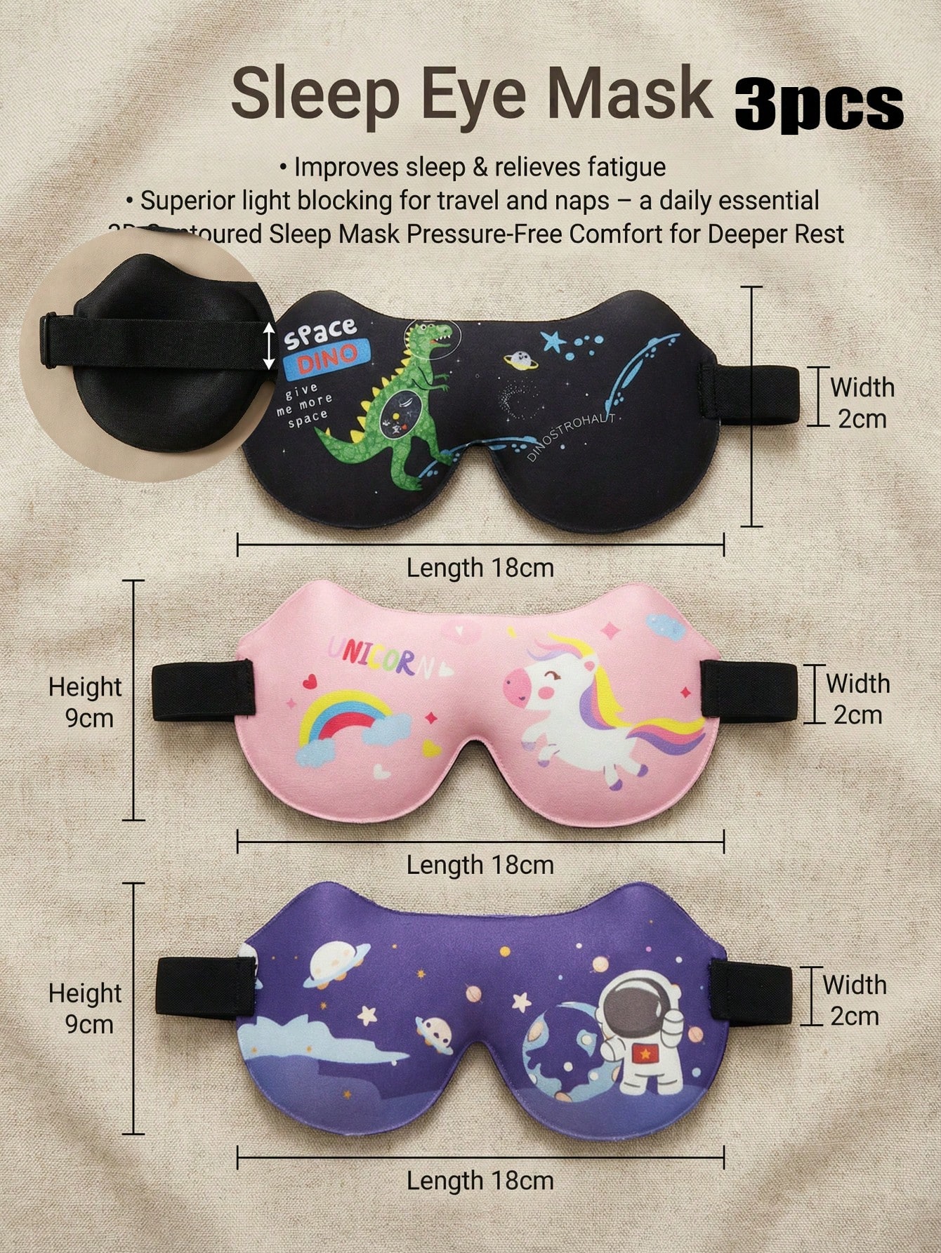 3Pcs Kids Adults 3D Stereo Sle - đánh giá và giá Travel Accessories Eye Mask