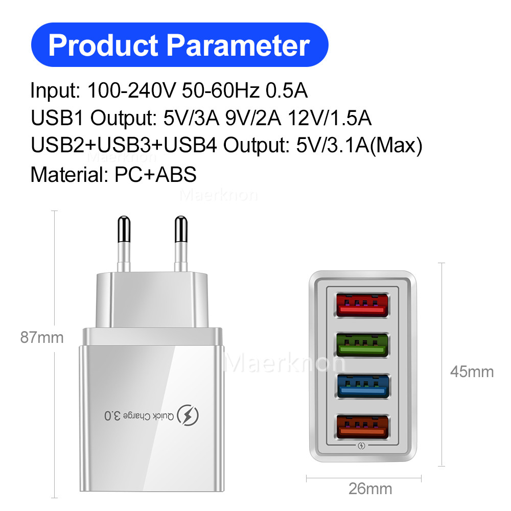 4 USB Fast Charging Head EU/US - đánh giá và giá Travel Accessories Iphone